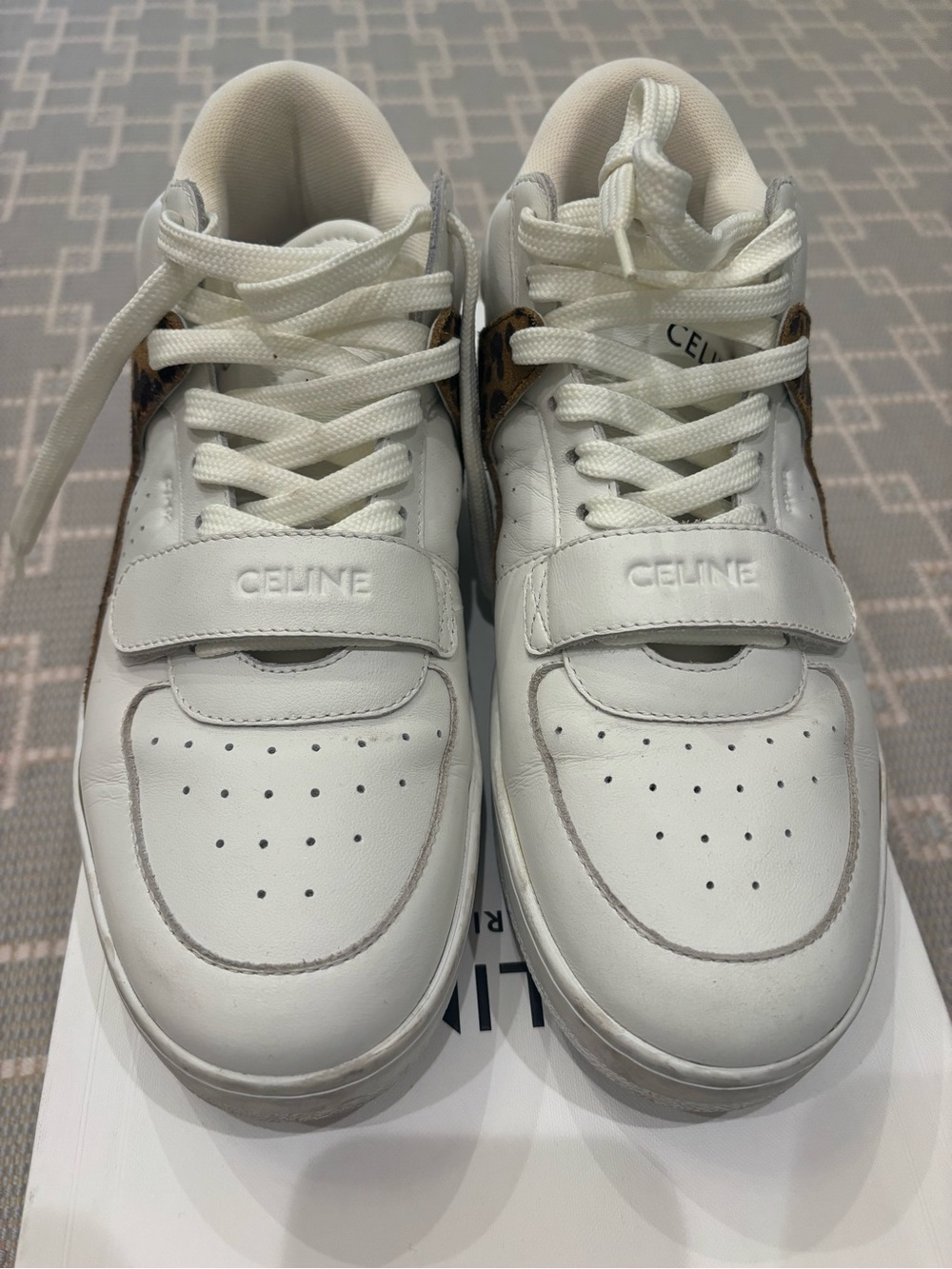Celine Optic White and Brown Leopard Print Trainer